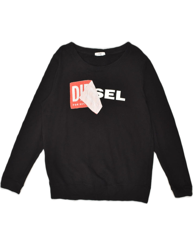 DIESEL Womens Graphic Sweatshirt Jumper UK 14 Medium Black Cotton | Vintage Diesel | Thrift | Second-Hand Diesel | Used Clothing | Messina Hembry 