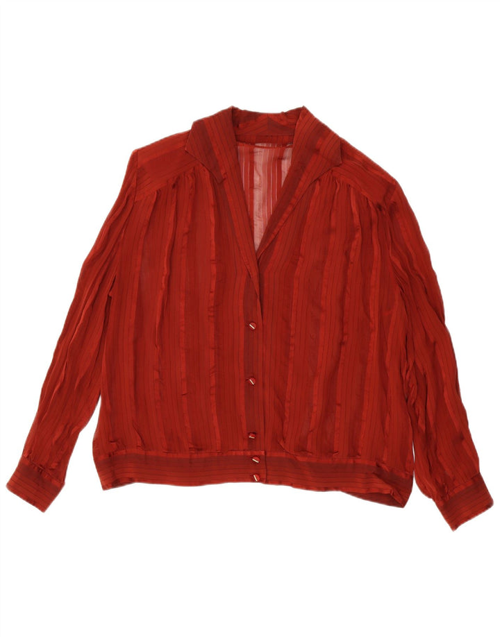 Vintage Womens Shirt Blouse UK 16 Large Maroon Striped
