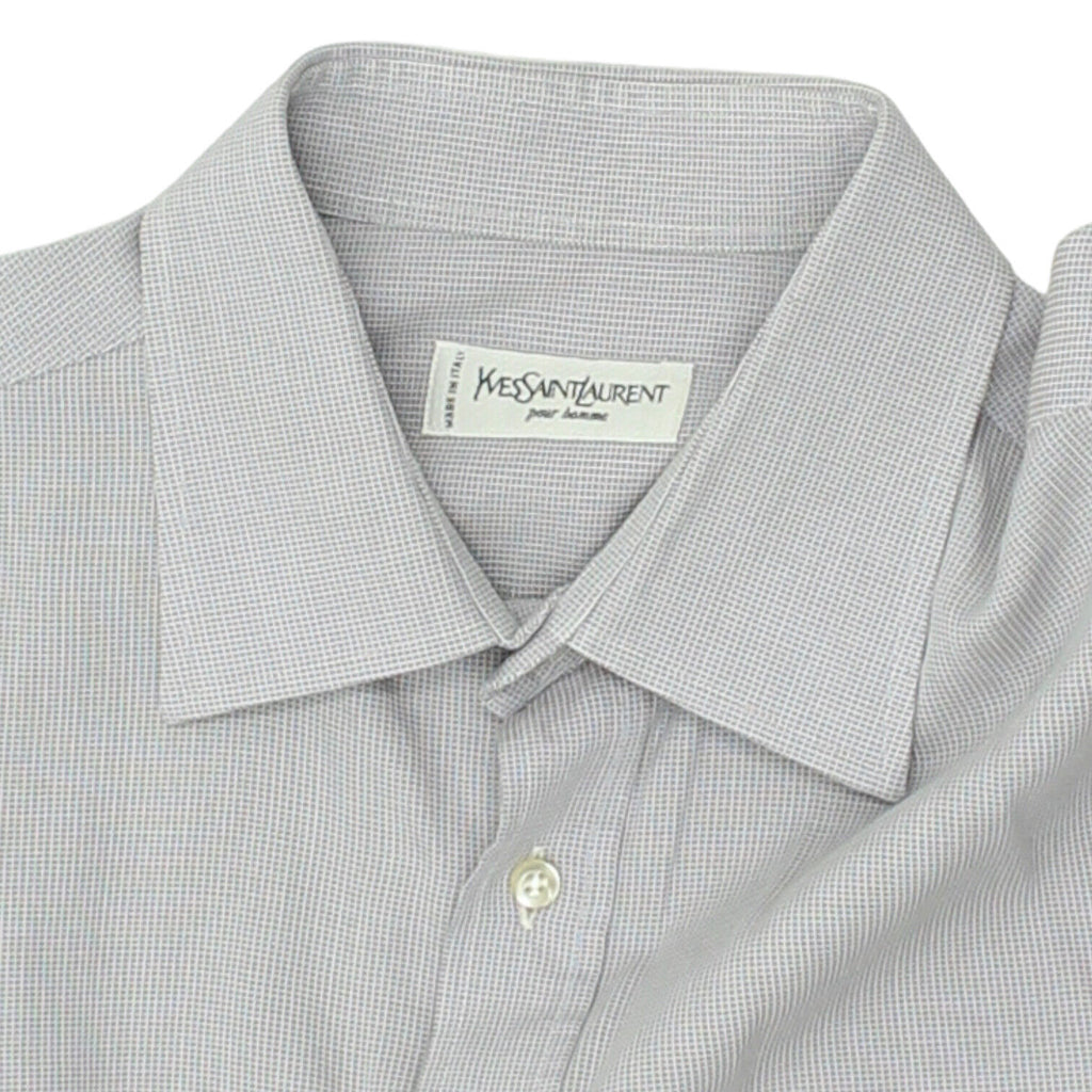 Yves Saint Laurent Mens Grey Spread Collar Shirt | Vintage High End Designer VTG | Vintage Messina Hembry | Thrift | Second-Hand Messina Hembry | Used Clothing | Messina Hembry 
