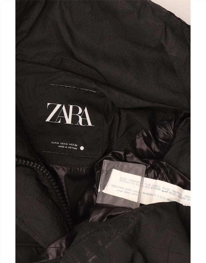 Zara Womens Hooded Padded Coat UK 14 Medium Black Polyester