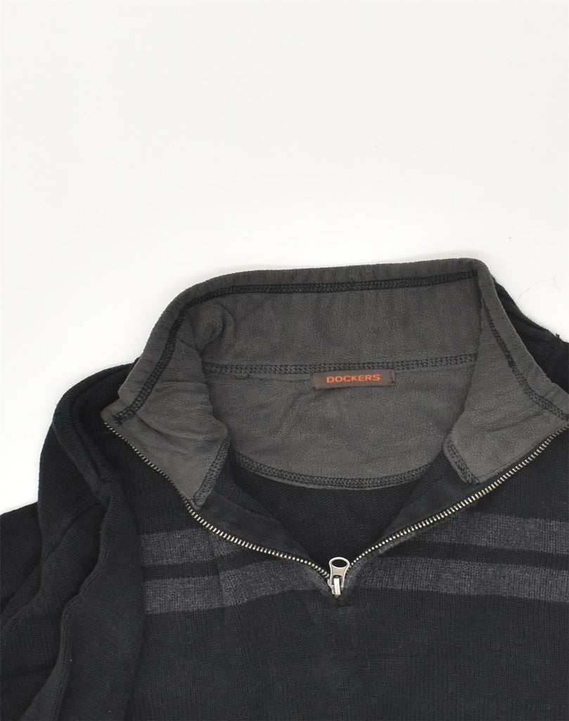 DOCKERS Mens Zip Neck Jumper Sweater Large Black Striped Cotton | Vintage Dockers | Thrift | Second-Hand Dockers | Used Clothing | Messina Hembry 