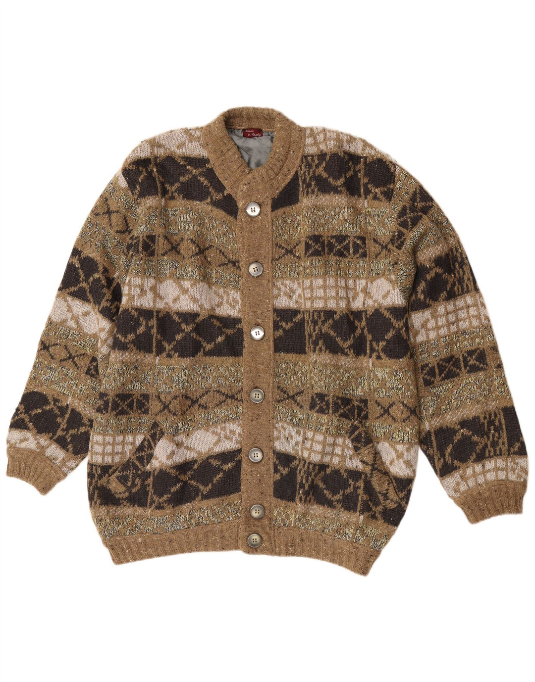 Vintage Mens Loose Fit Knit Bomber Jacket IT 48 Medium Green Geometric