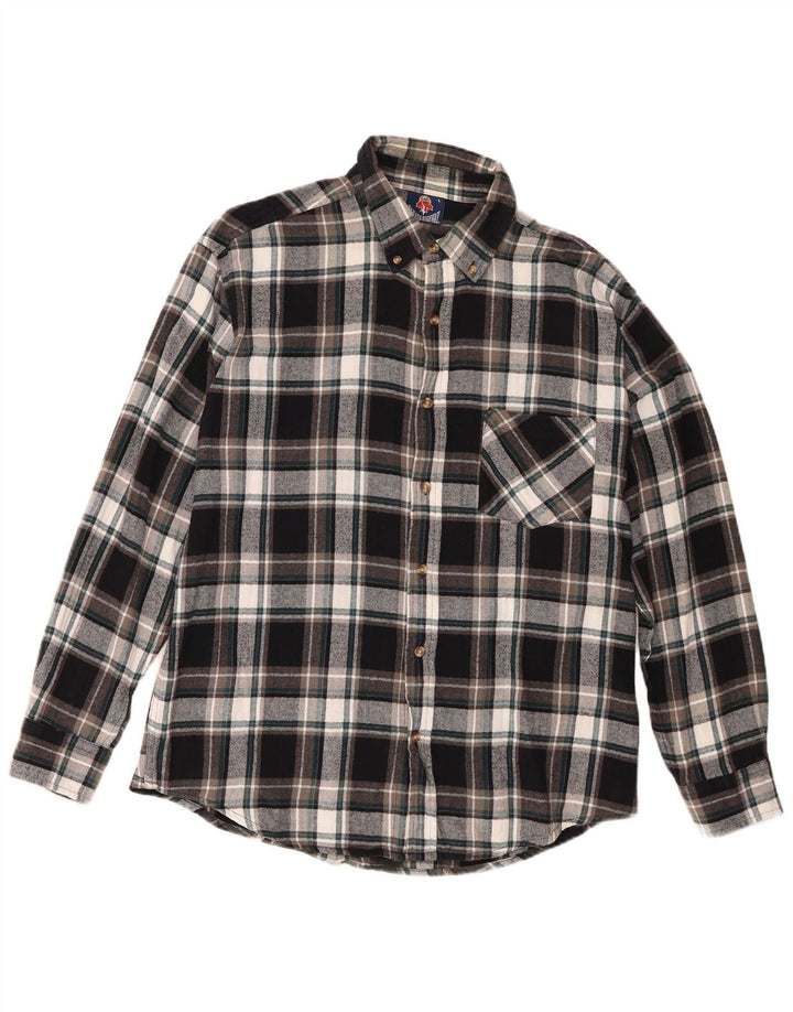 Vintage Mens Flannel Shirt Large Black Check Cotton