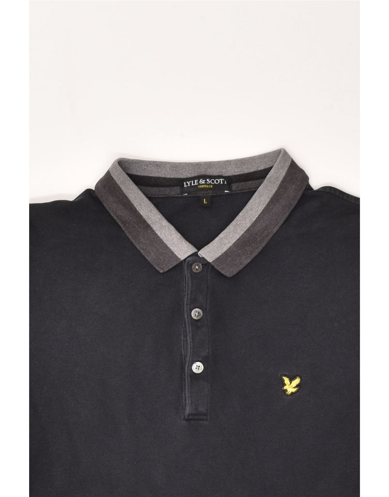 LYLE & SCOTT Mens Polo Shirt Large Black Cotton | Vintage Lyle & Scott | Thrift | Second-Hand Lyle & Scott | Used Clothing | Messina Hembry 