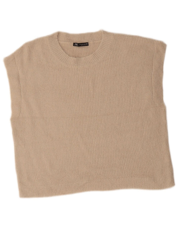 Zara Womens Crop Vest Tank Top UK 16 Large Beige