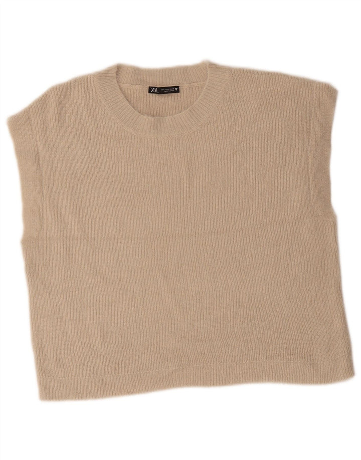 Zara Womens Crop Vest Tank Top UK 16 Large Beige