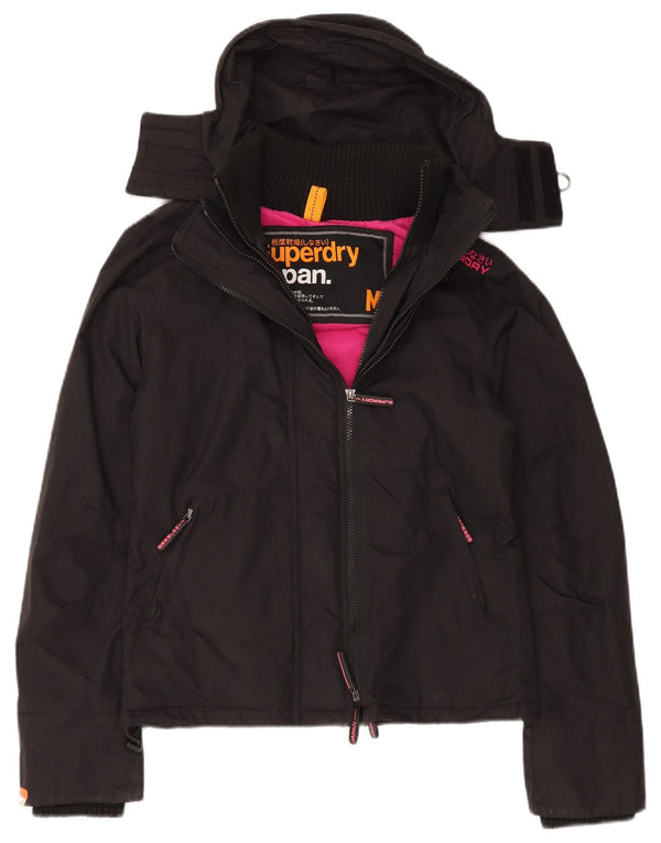 Superdry Womens Hooded Windbreaker Jacket UK 14 Medium Black Nylon