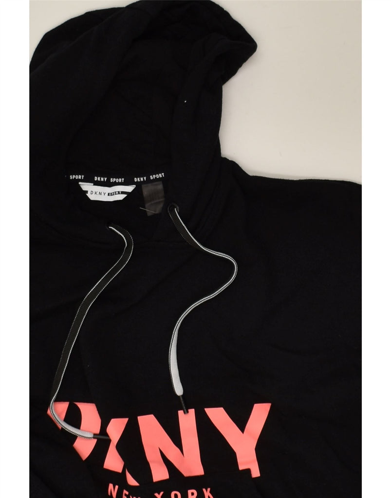 DKNY Womens Graphic Hoodie Jumper UK 6 XS Black Cotton | Vintage Dkny | Thrift | Second-Hand Dkny | Used Clothing | Messina Hembry 