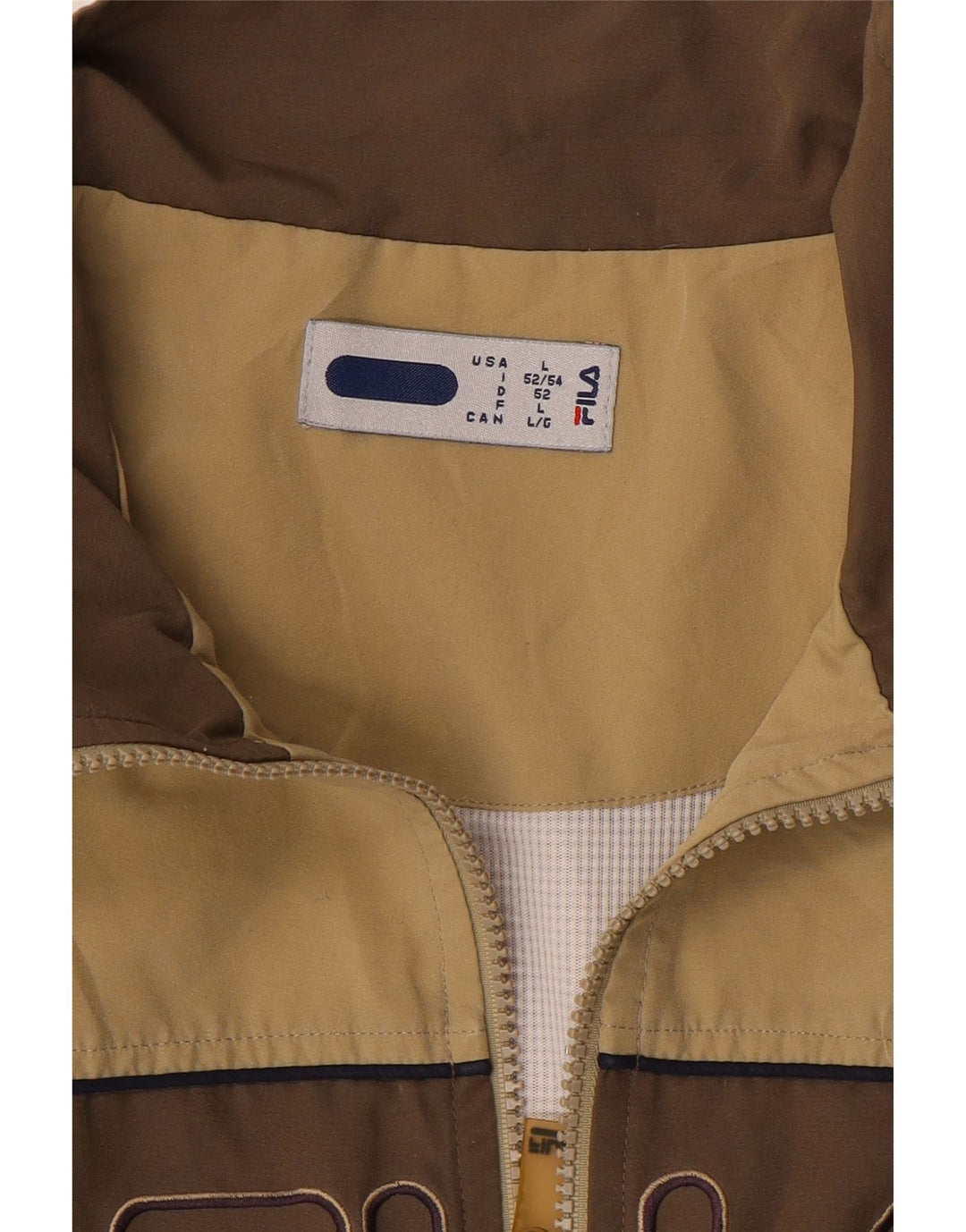 FILA Mens Graphic Tracksuit Top Jacket Large Beige Colourblock