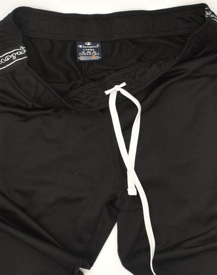 CHAMPION Mens Graphic Tracksuit Trousers Joggers Large Black Polyester
