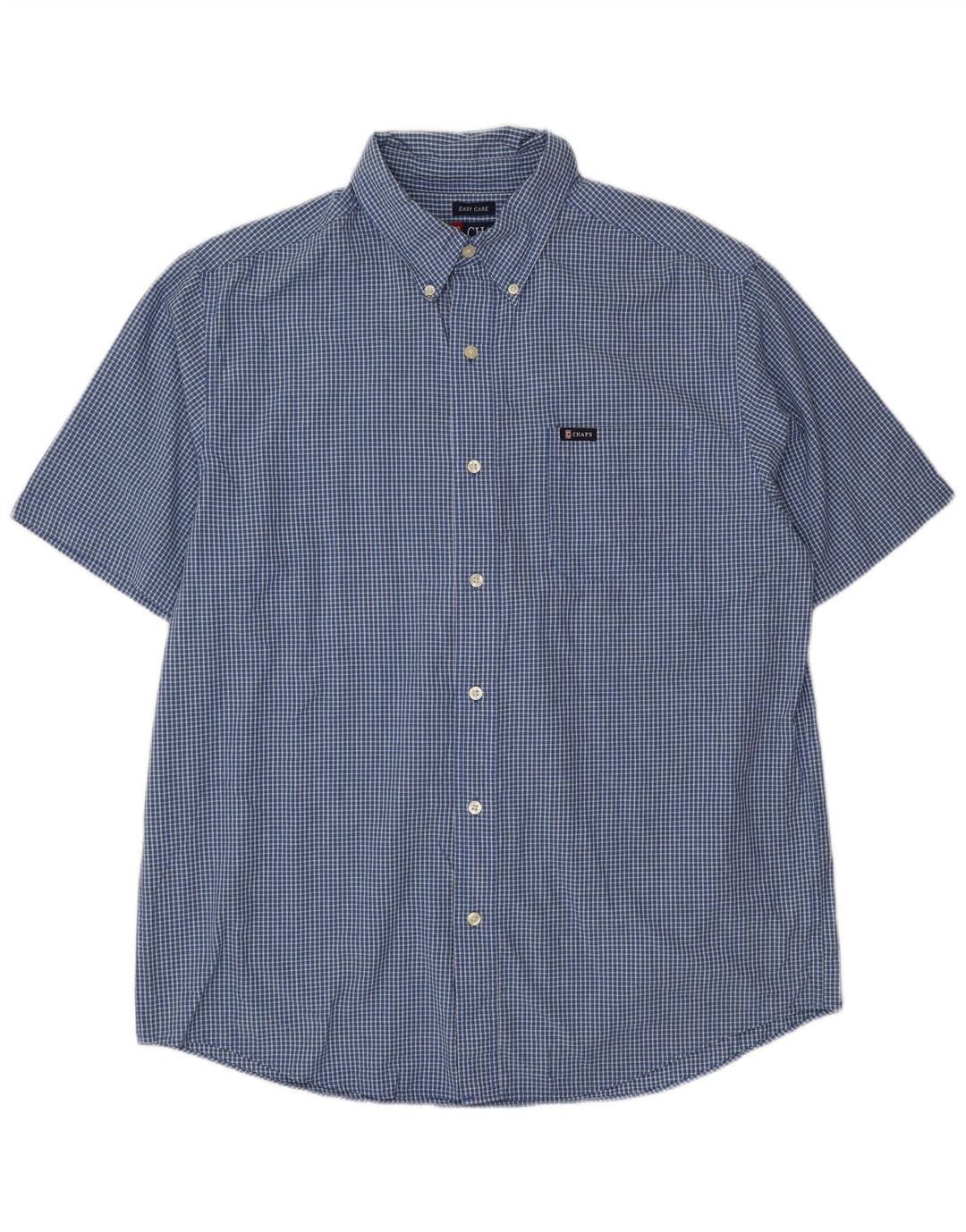 Chaps Mens Short Sleeve Shirt Large Blue Check Cotton