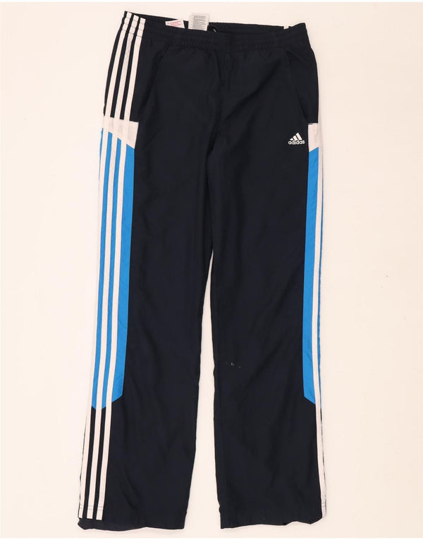 ADIDAS Boys Tracksuit Trousers 13-14 Years Navy Blue Colourblock Polyester
