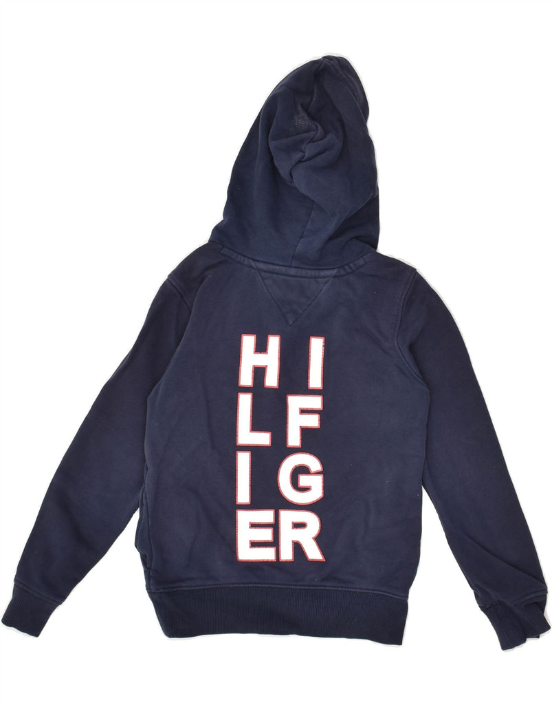 TOMMY HILFIGER Boys Graphic Hoodie Jumper 7-8 Years Navy Blue Cotton | Vintage Tommy Hilfiger | Thrift | Second-Hand Tommy Hilfiger | Used Clothing | Messina Hembry 