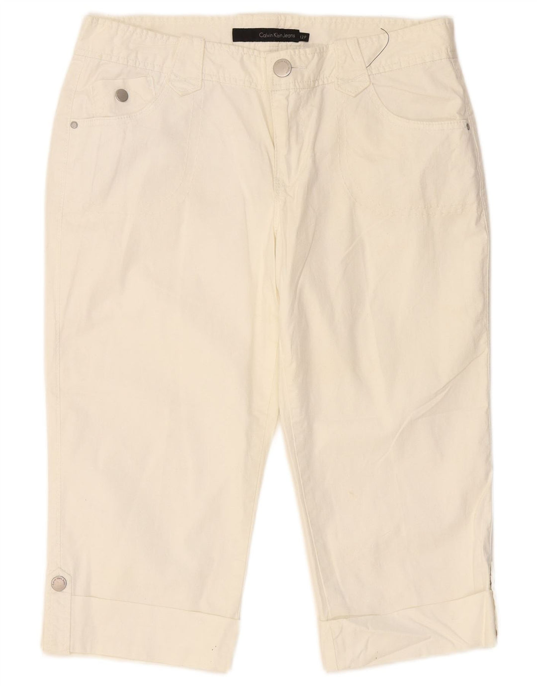 CALVIN KLEIN Womens Slim Capri Trousers US 12 Large W34 L19  Off White