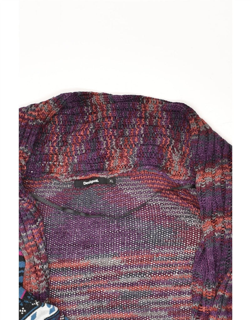 DESIGUAL Womens Open Cardigan Sweater UK 18 XL Purple Patchwork Acrylic | Vintage Desigual | Thrift | Second-Hand Desigual | Used Clothing | Messina Hembry 