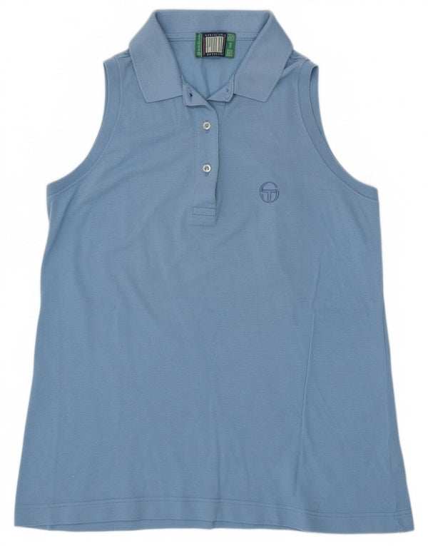 Sergio Tacchini Womens Sleeveless Polo Shirt UK 12 Medium Blue Cotton