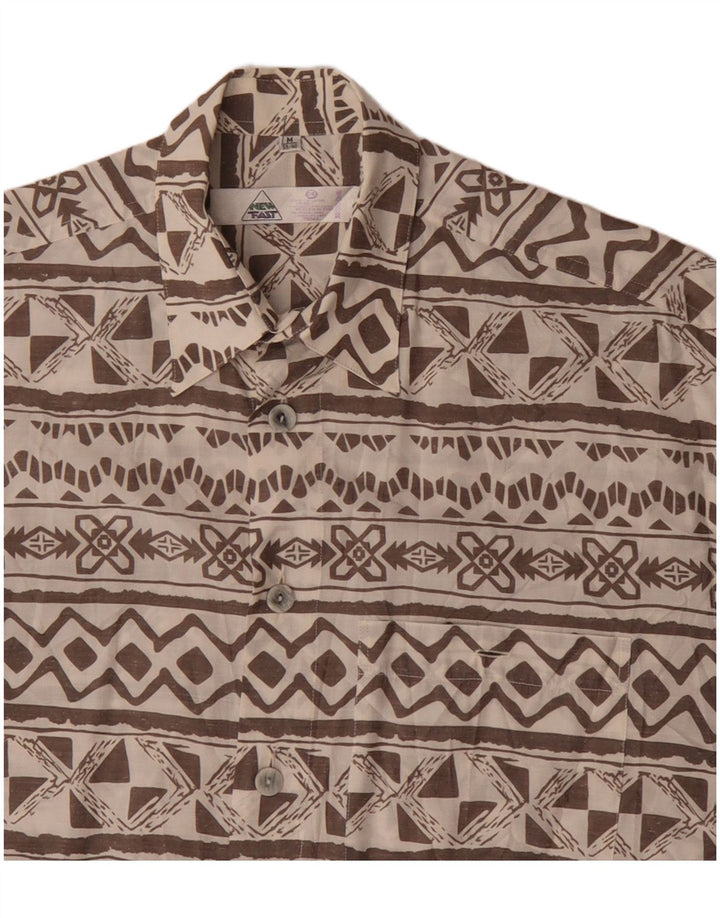 NEW FAST Mens Short Sleeve Shirt Size 39/40 Medium Beige Geometric Viscose