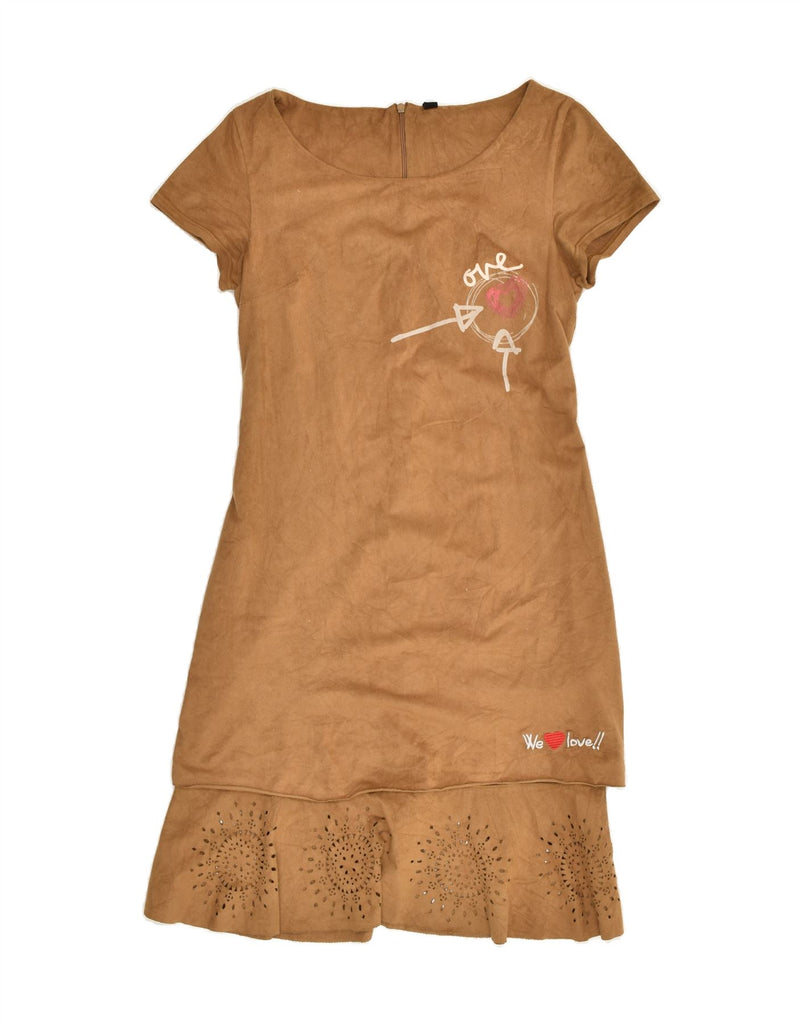 DESIGUAL Womens Basic Dress UK 10 Small Brown Floral Polyester | Vintage Desigual | Thrift | Second-Hand Desigual | Used Clothing | Messina Hembry 