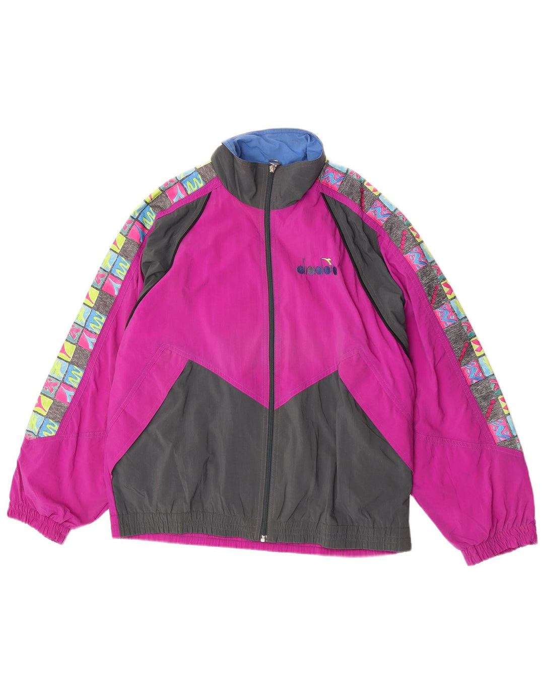 Diadora Mens Graphic Tracksuit Top Jacket Medium Pink Colourblock Nylon