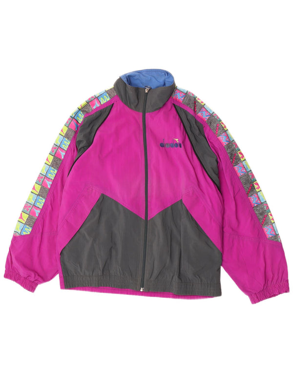 Diadora Mens Graphic Tracksuit Top Jacket Medium Pink Colourblock Nylon