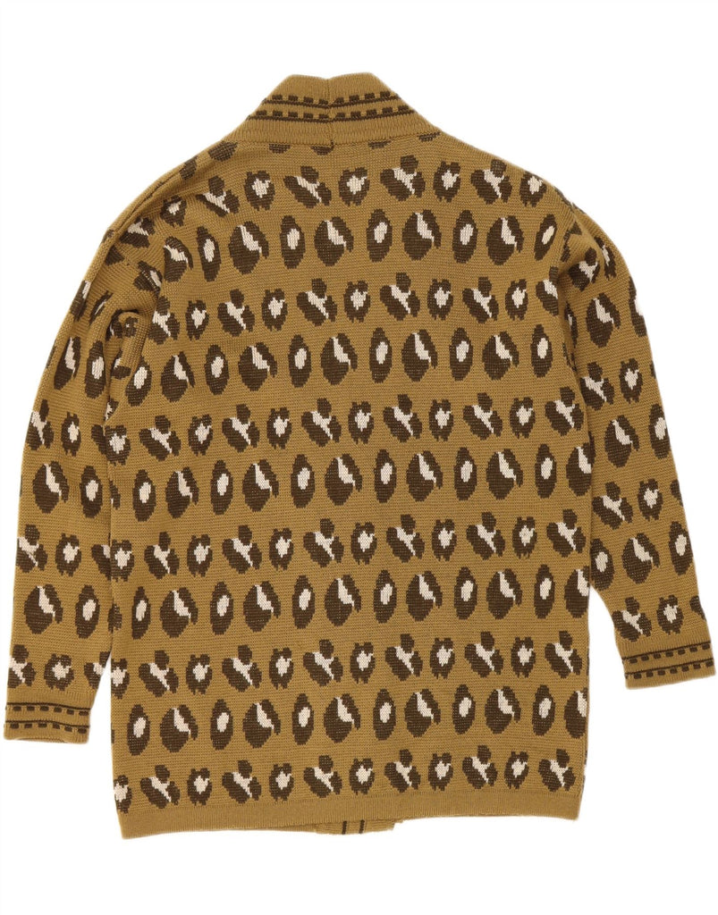 VINTAGE Womens Cardigan Sweater UK 14 Large Khaki Animal Print Wool Vintage Vintage and Second-Hand Vintage from Messina Hembry 