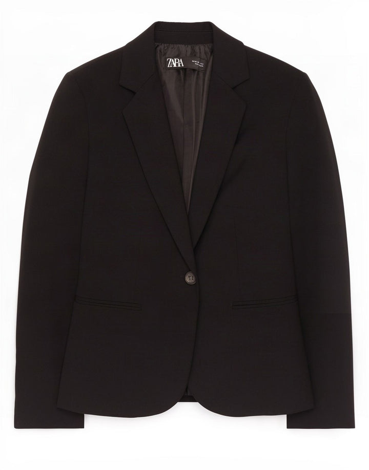 Zara Womens 1 Button Blazer Jacket EU 34 2XS Black Polyester
