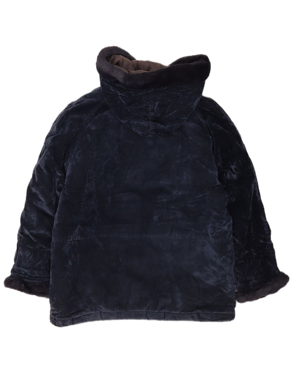 Vintage Womens Hooded Windbreaker Coat UK 14 Medium Navy Blue