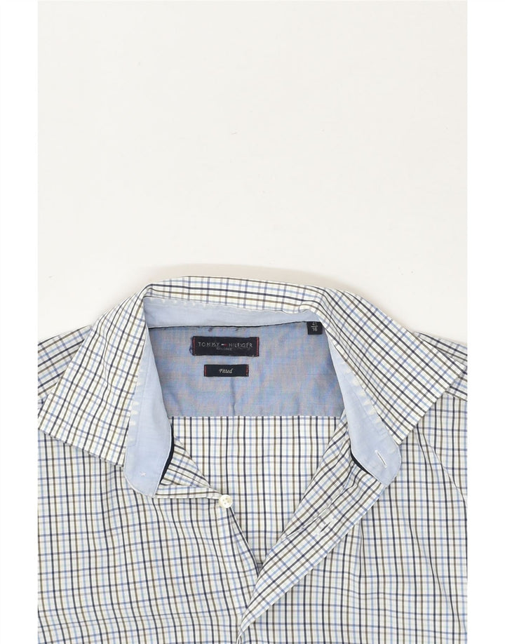 TOMMY HILFIGER Mens Fitted Shirt Size 16 41 Large Blue Check Cotton | Vintage Tommy Hilfiger | Thrift | Second-Hand Tommy Hilfiger | Used Clothing | Messina Hembry 