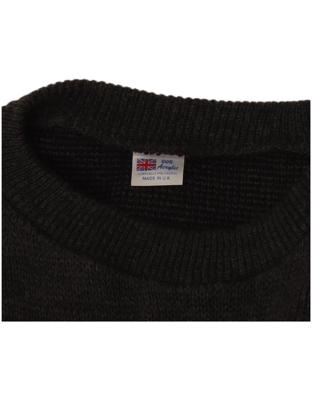 VINTAGE Mens Boat Neck Jumper Sweater Large Black Colourblock Acrylic