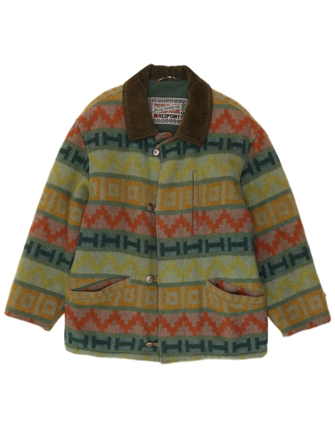 Redpoint Mens Windbreaker Coat IT 48 Medium Green Geometric Wool Aztec