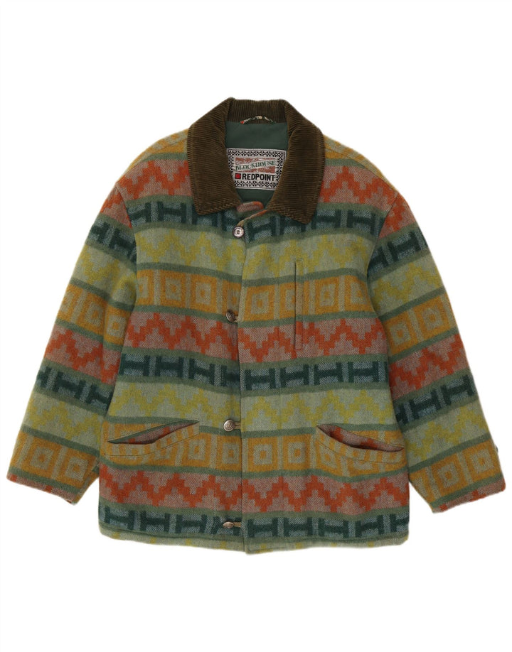 Redpoint Mens Windbreaker Coat IT 48 Medium Green Geometric Wool Aztec