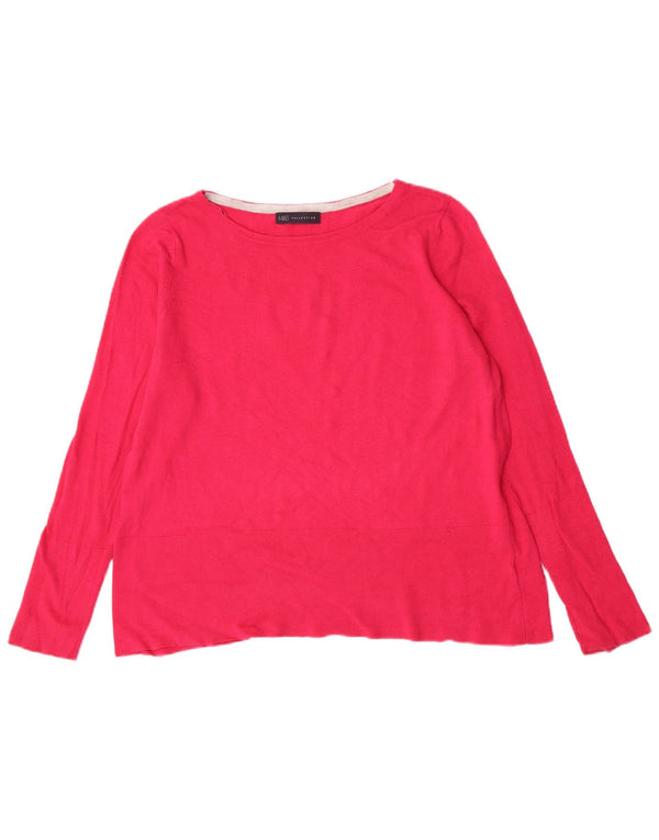 Marks & Spencer Womens Boat Neck Jumper Sweater Uk 14 Large Pink Cotton