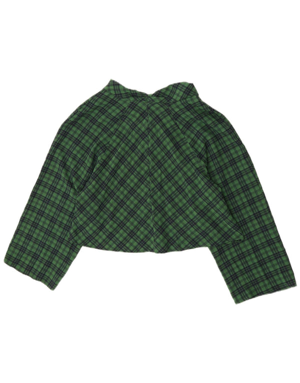 Zara Womens Crop 3/4 Sleeve Oversized Blouse Top UK 10 Small Green Check