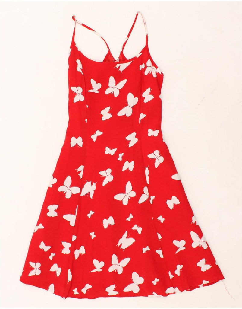 VINTAGE Womens Sleeveless A-Line Dress UK 8 Small Red Viscose Butterfly Vintage Vintage and Second-Hand Vintage from Messina Hembry 