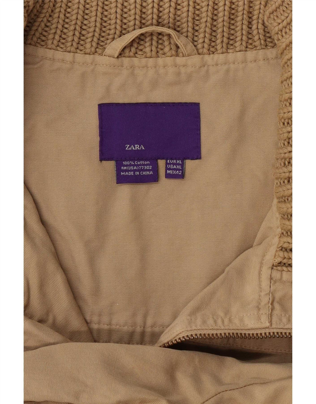 Zara Mens Bomber Jacket UK 42 XL Beige Cotton