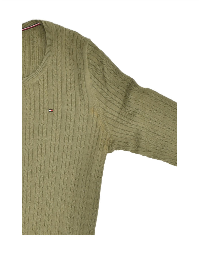 TOMMY HILFIGER Womens Boat Neck Jumper Sweater UK 14 Large Khaki Cotton | Vintage Tommy Hilfiger | Thrift | Second-Hand Tommy Hilfiger | Used Clothing | Messina Hembry 