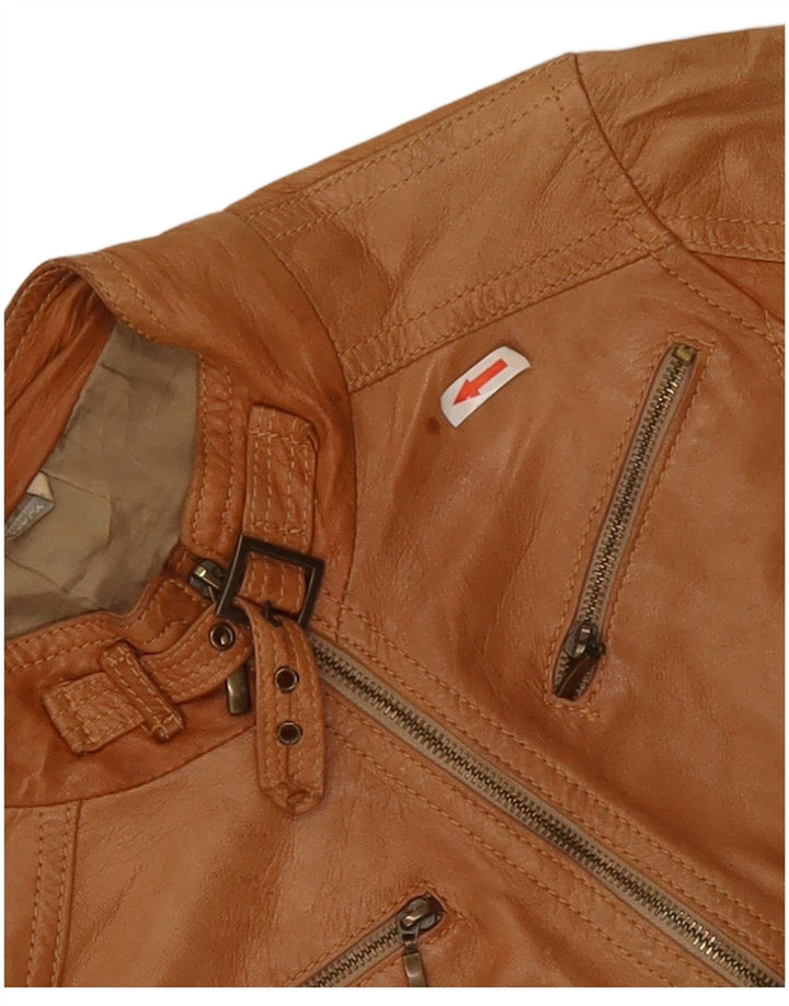 XETRA Womens Leather Biker Jacket UK 8 Small Beige