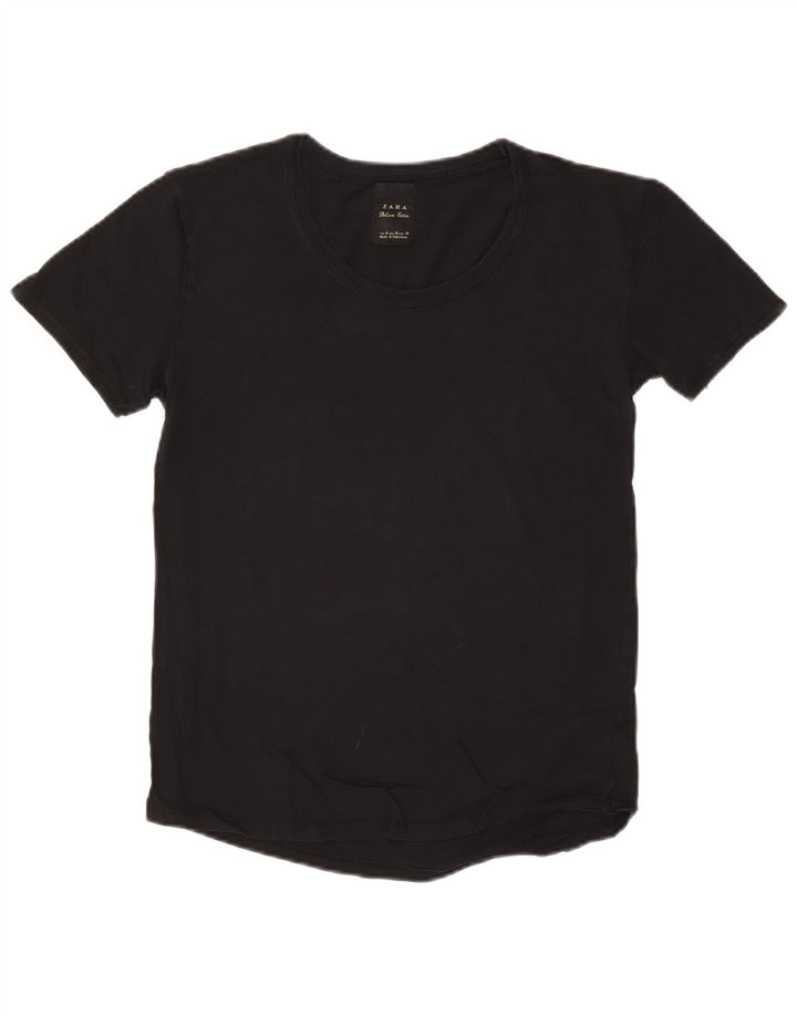 ZARA Womens T-Shirt Top UK 12 Medium Black Cotton