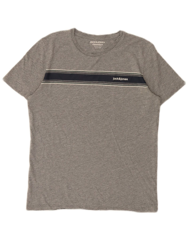 Jack & Jones Mens T-Shirt Top Small Grey Colourblock