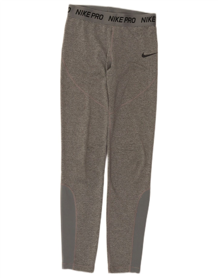 Nike Girls Graphic Leggings 12-13 Years Large Grey Colourblock Polyester