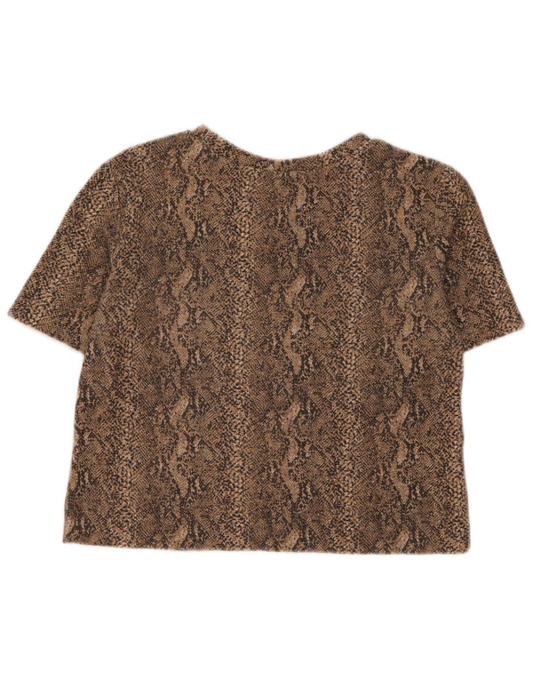 Zara Womens Trafaluc Crop T-Shirt Top UK 12 Medium Brown Animal Print