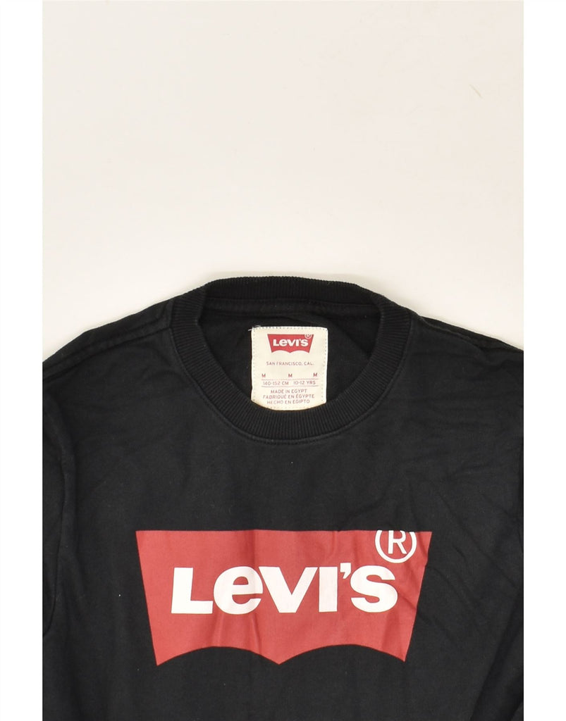 LEVI'S Boys Graphic Sweatshirt Jumper 10-11 Years Medium Black Cotton | Vintage Levi's | Thrift | Second-Hand Levi's | Used Clothing | Messina Hembry 