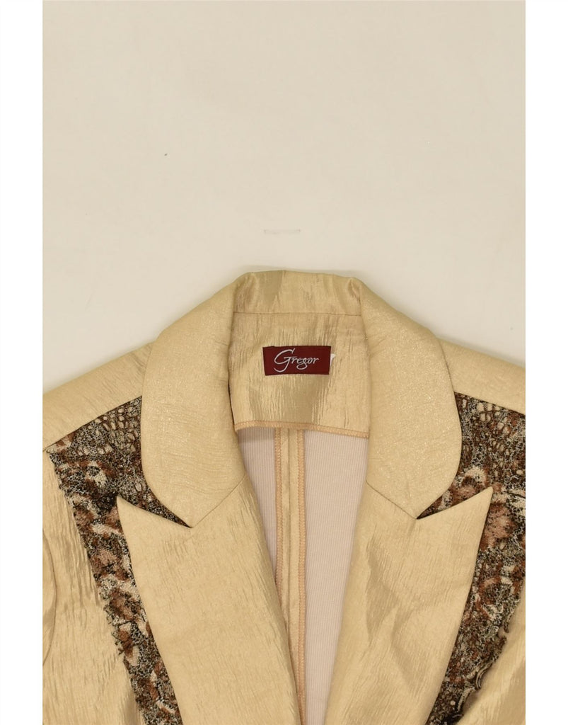 VINTAGE Womens 1 Button Blazer Jacket UK 14 Large Beige Patchwork | Vintage Vintage | Thrift | Second-Hand Vintage | Used Clothing | Messina Hembry 