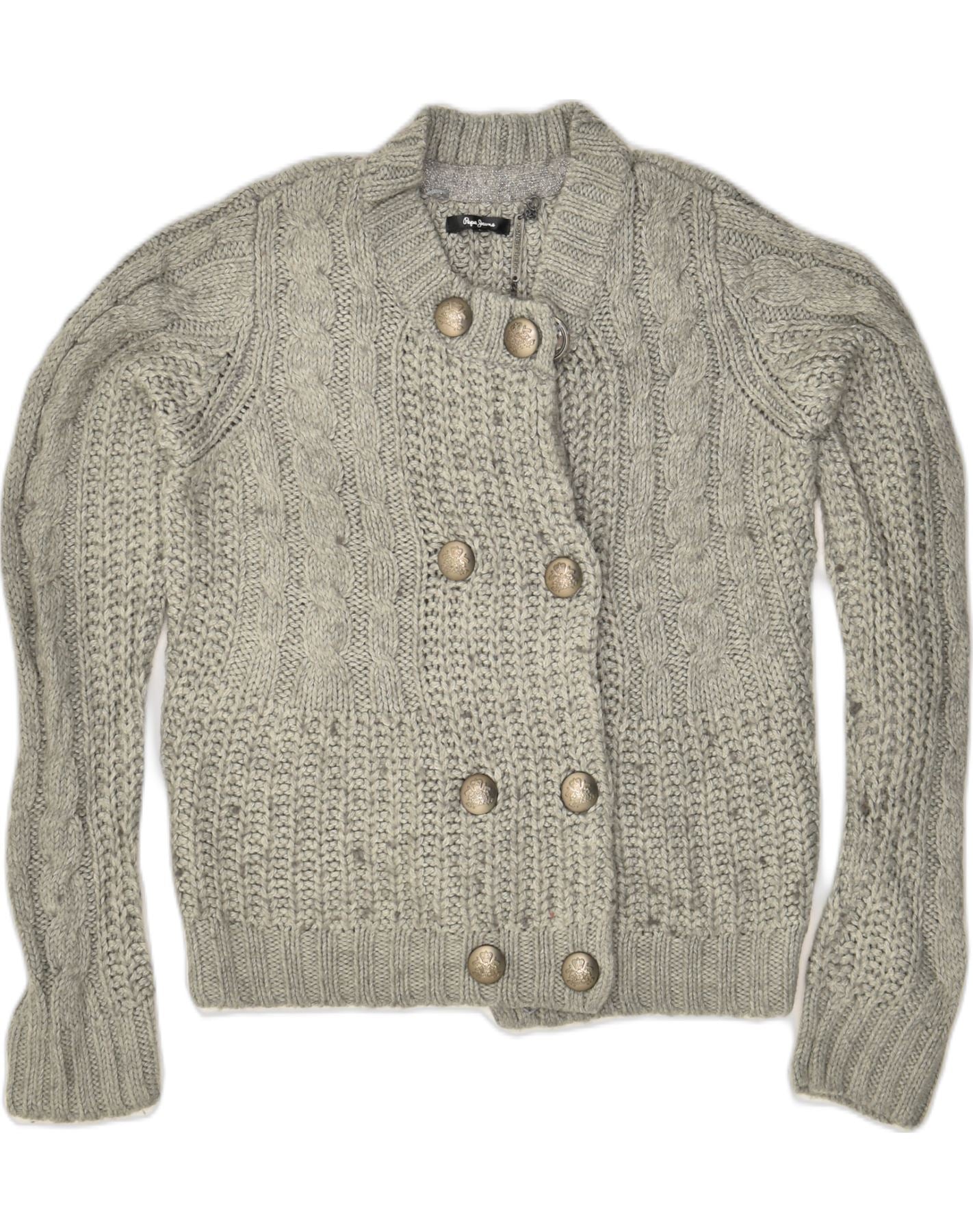 PEPE JEANS Womens Cardigan Sweater UK 14 Large Grey Acrylic