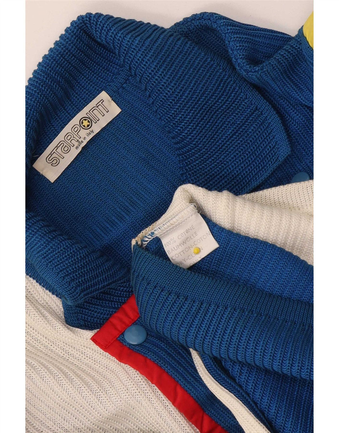 Vintage Mens Cardigan Sweater Large Blue Colourblock Cotton