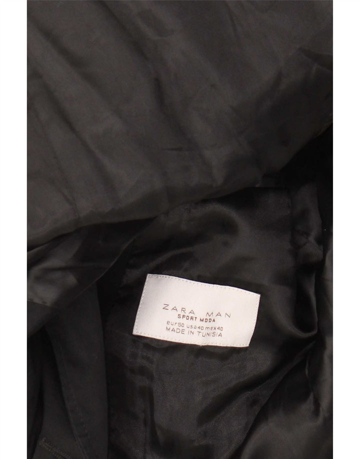 Zara Mens Double Breasted Blazer Jacket EU 50 Medium Black Cotton