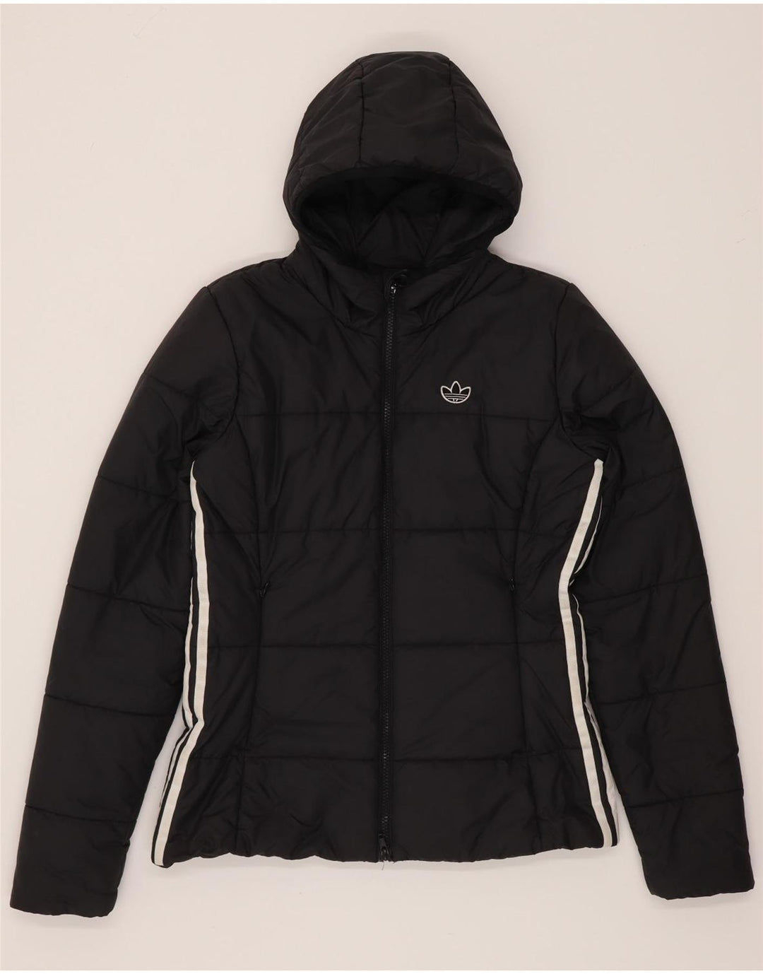 Adidas Womens Hooded Padded Jacket UK 10 Small Black Polyester