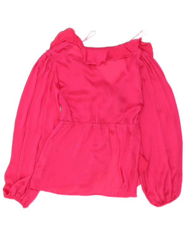 Zara Womens Loose Fit Long Sleeve Blouse Top UK 6 XS Pink Polyester