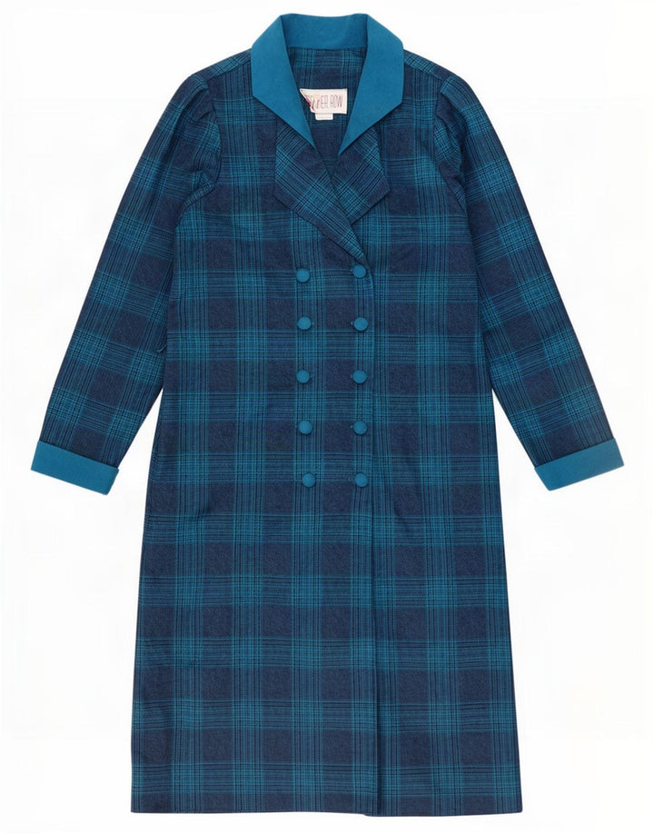 Vintage Womens Double Breasted Shift Dress UK 14 Medium Blue Check