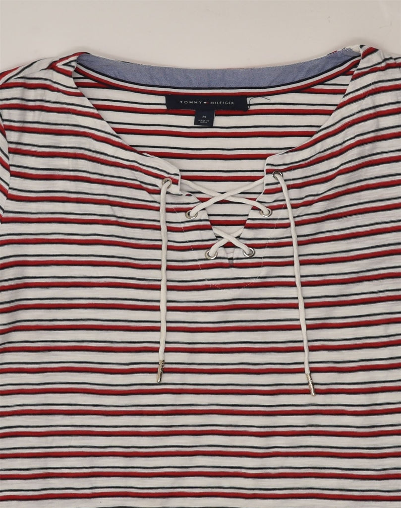 TOMMY HILFIGER Womens T-Shirt Top UK 14 Medium Red Striped Cotton | Vintage Tommy Hilfiger | Thrift | Second-Hand Tommy Hilfiger | Used Clothing | Messina Hembry 